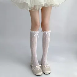 Lolita Girls Long Socks Women Stockings Sexy Lace Mesh Fishnet Stockings Ruffle Socks JK Kawaii Cute Knee Socks Stockings Women