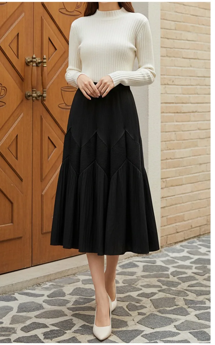 New Spring/Summer Women's High-Waisted Tulip Skirt with Elastic Waist - Stylish and Versatile Midi Skirt by Miyake