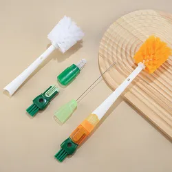 5 In 1 Multi-function Cleaning Brush Milk Bottle Gap Cleaner Long Handle Lazy Cup Brush Thermos Washing Brush Kitchen Clean Tool