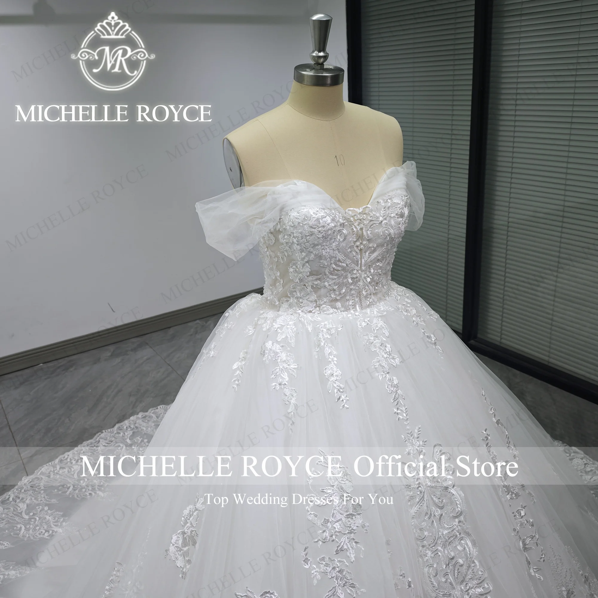 Michelle Royce-Robe de Mariée de Bal avec Fleurs, Photo Réelle, Éducative, 2024