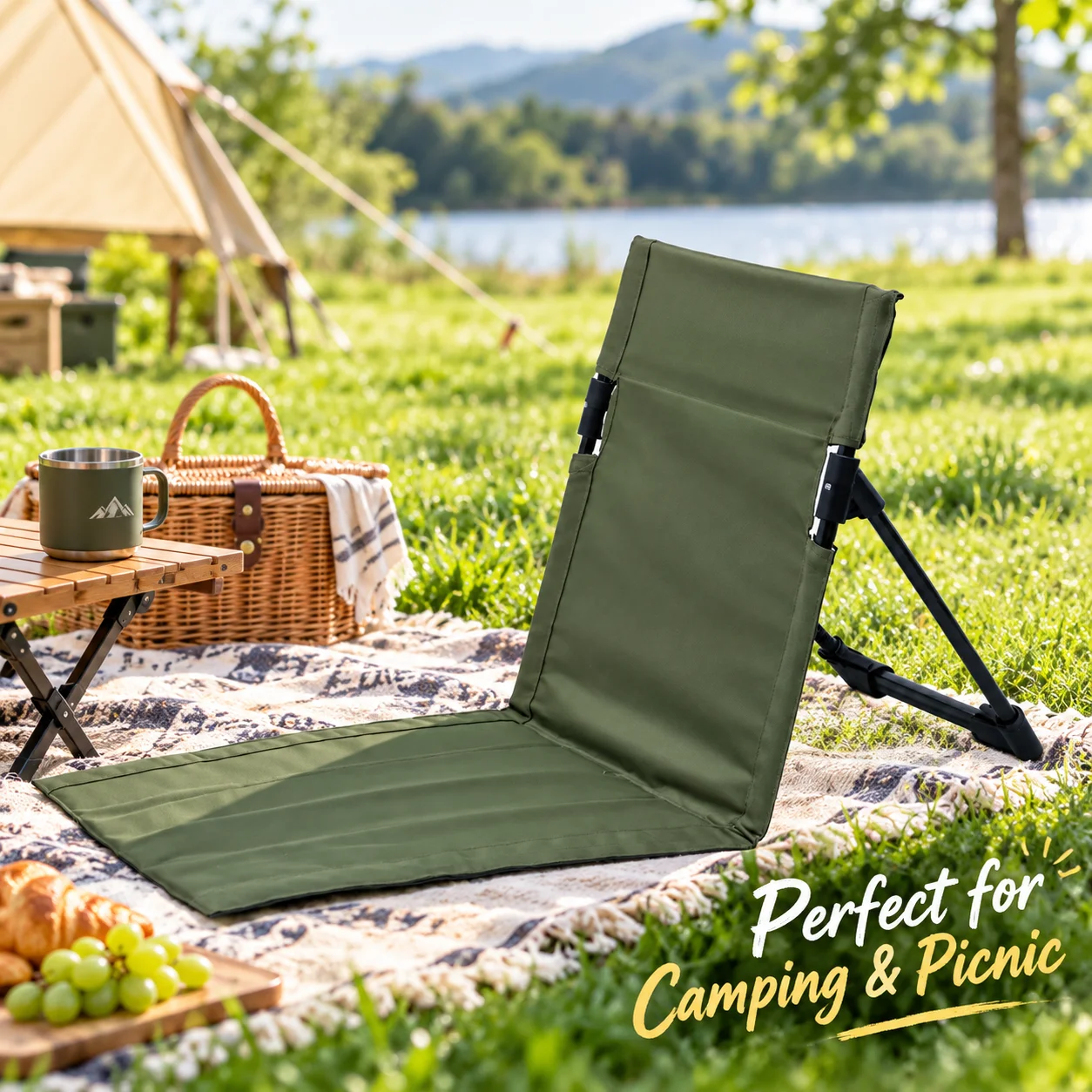 Portable Folding Floor Chair with Backrest Lightweight Lawn Camping Chair Waterproof Oxford Seat for Beach Park Picnic