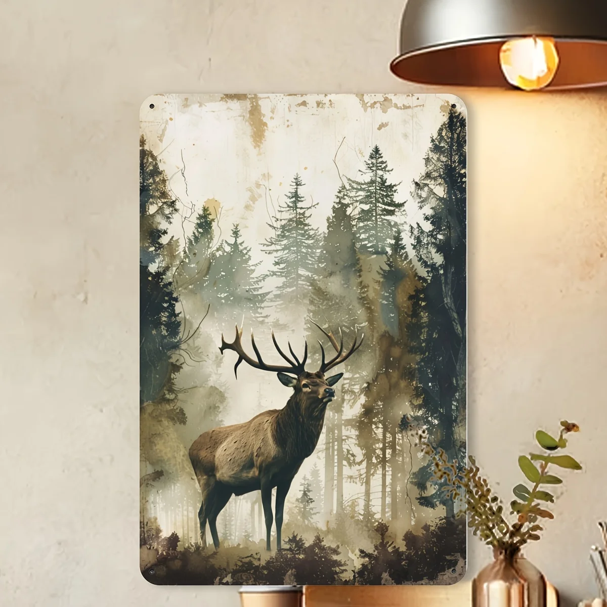 Vintage Metal Tin Sign, Depicting A Reindeer Walking in The Mist, Fun Animal Wall Art Decor, Suitable for Gym, Bar, Cafe, Garage