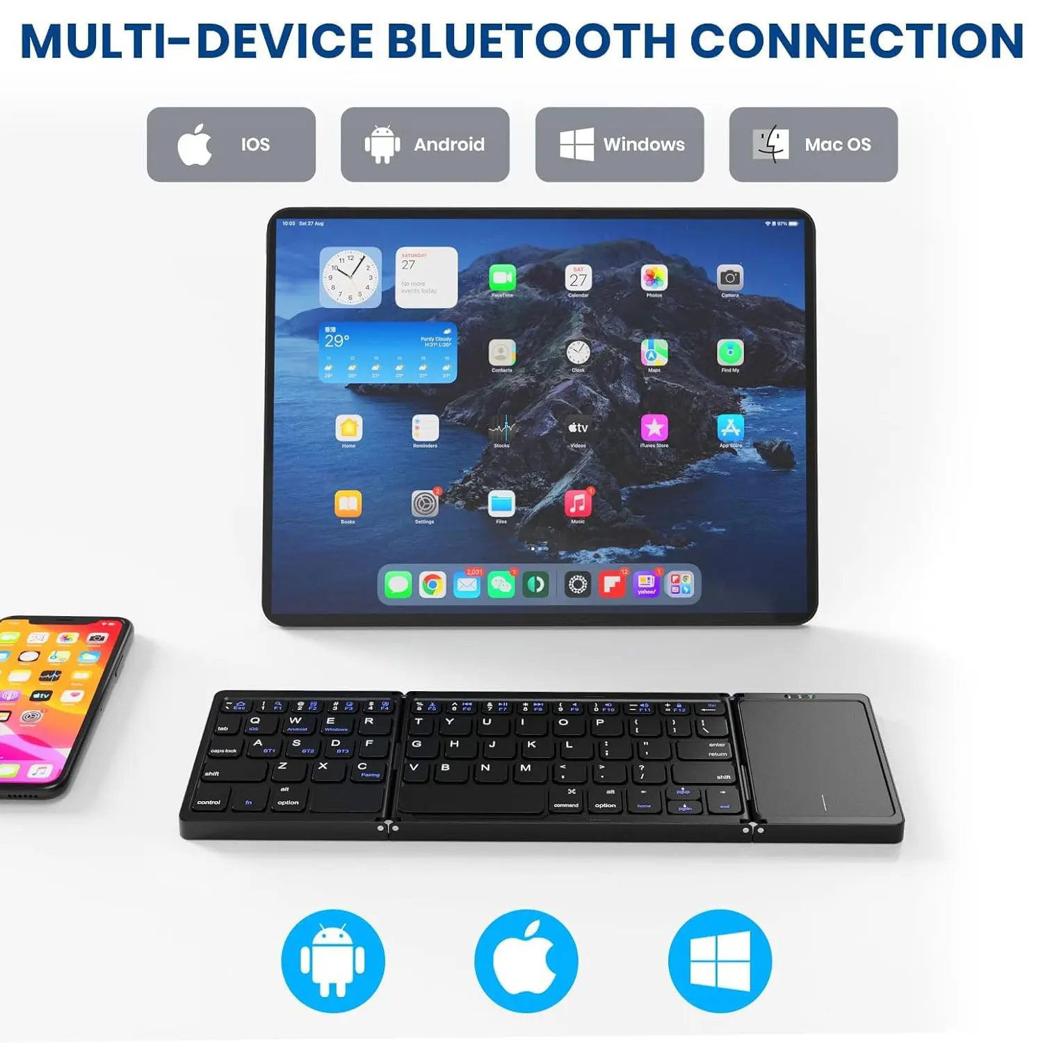 Imagem -05 - Mini Teclado sem Fio Dobrável Bluetooth com Touchpad Sensível Recarregável de Viagem para Windows e Mac