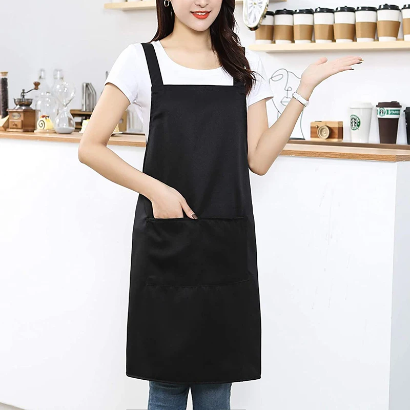 Fashion Simple H-type Shoulder Apron Unisex Apron Kitchen Work Garden Doble Sided two Pocket Cover Smock