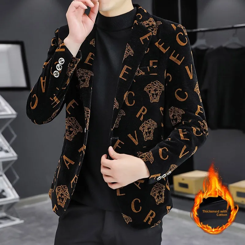 

Повседневный утепленный хлопковый шерстяной мужской пиджак, осенне-зимняя модная элегантная верхняя одежда стандартного кроя в корейском стиле