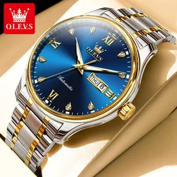 OLEVS 9955 Men's Watch Luxury Diamond Fully Automatic Mechanical Watch Classic Simple Stainless Steel Waterproof Date Week Watch