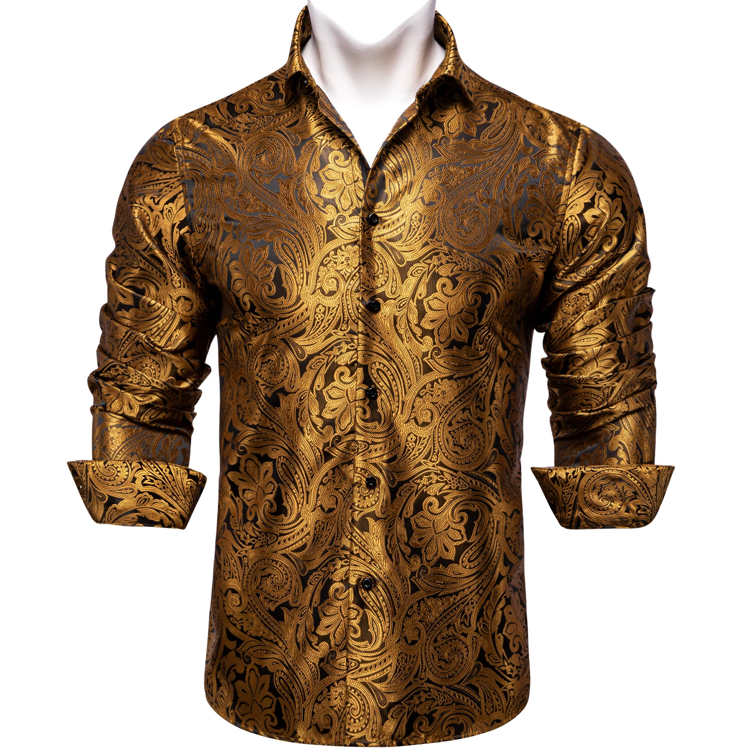 Luxury Golden Shirt For Man Party Men Shirts Fashion Man Club Wear Floral Wedding Formal Long Sleeves Shirt For Male Free Ship