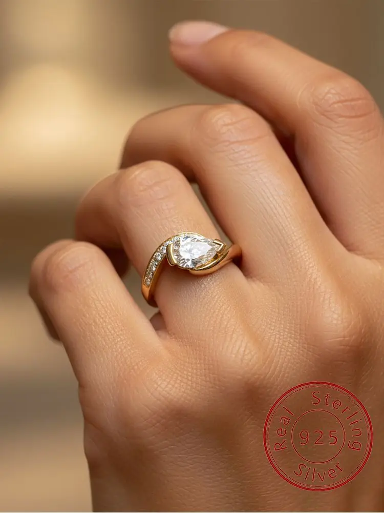 925er Sterlingsilber, modisch, exquisiter Wassertropfen-Zirkon-Ring für Frauen, Verlobung, Hochzeit, Jahrestag, hochwertiger edler Schmuck