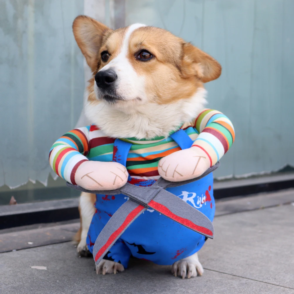 Kostum anjing Halloween, kostum Cosplay berdandan, kostum Chihuahua Bulldog, Overall, pakaian baru untuk anjing kecil sedang