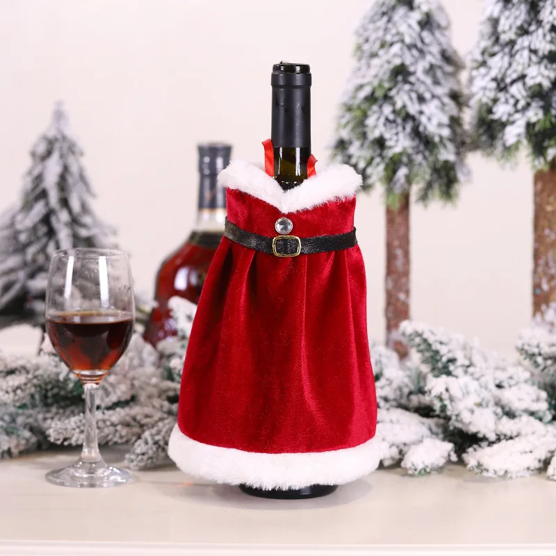 Creative Christmas Wine Bottle Cover Red Velvet Dress Wine Bottle Cover Bag Xmas New Year Party Dinner Table Decoration Gifts