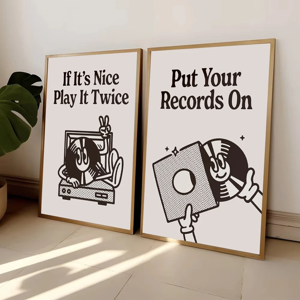 1pc frameless Canvas Painting Retro Vinyl Records Collectors Play It Twice Quote Poster Canvas Painting Print for Music Lovers H