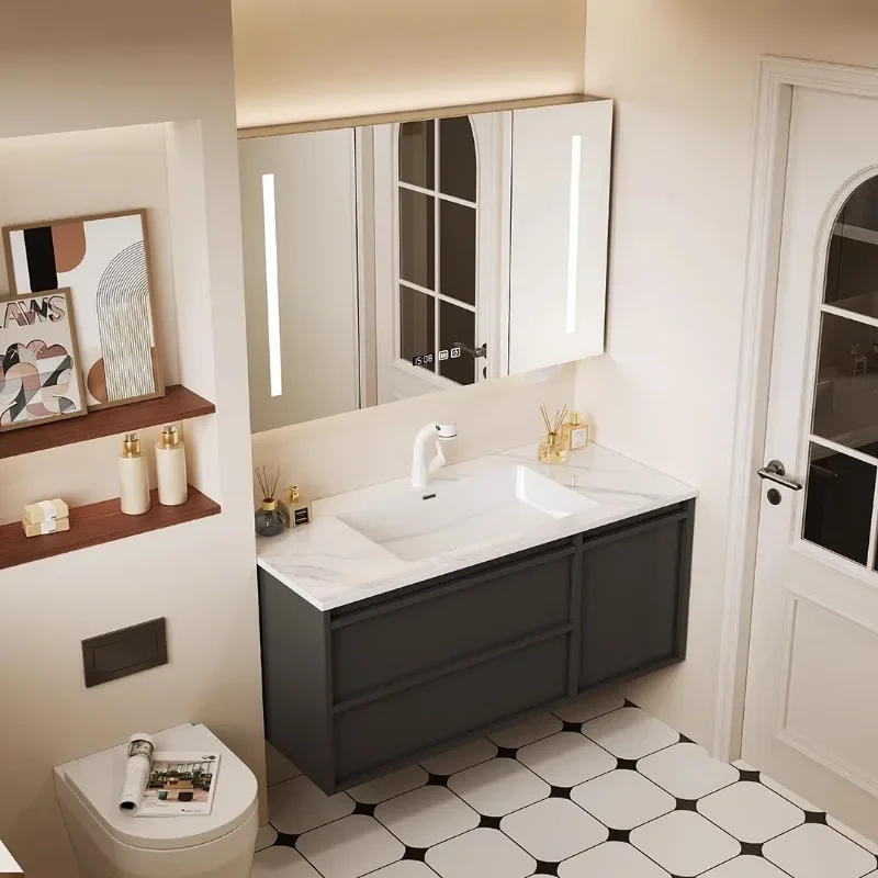 Medieval French retro bone line bathroom cabinet combination ceramic integrated basin washstand