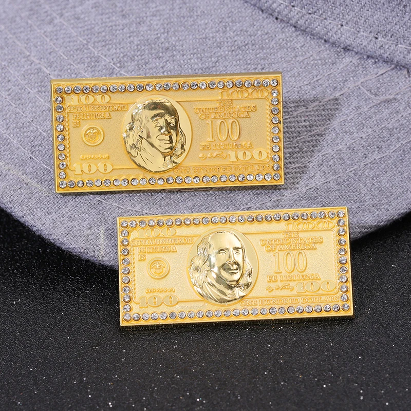 Trendy Hat Brooch Golf Hat Decoration Enamel Pin Creative Zircon Dollar Sign Brooch Jackets Lapels Badges Jewelry Accessories