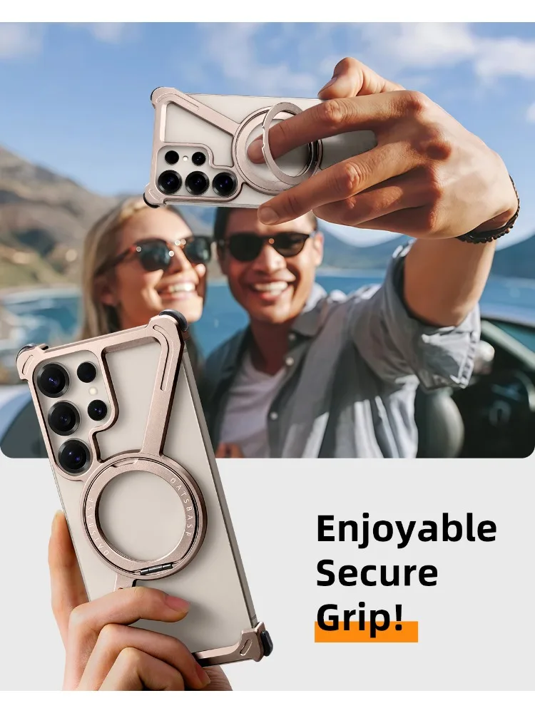 Oatsbasf Metalowe etui na telefon bez ramki do Samsung Galaxy S25 S24 Ultra ze stojakiem 360 ° Obrotowa osłona ochronna Magsafe Bumper — 2