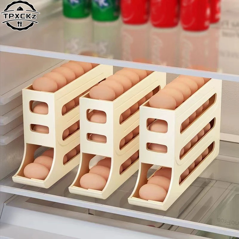 

Automatic Scrolling Egg Rack Holder Storage Box Egg Basket Container Kitchen Organizer Rolldown Refrigerator Egg Dispenser