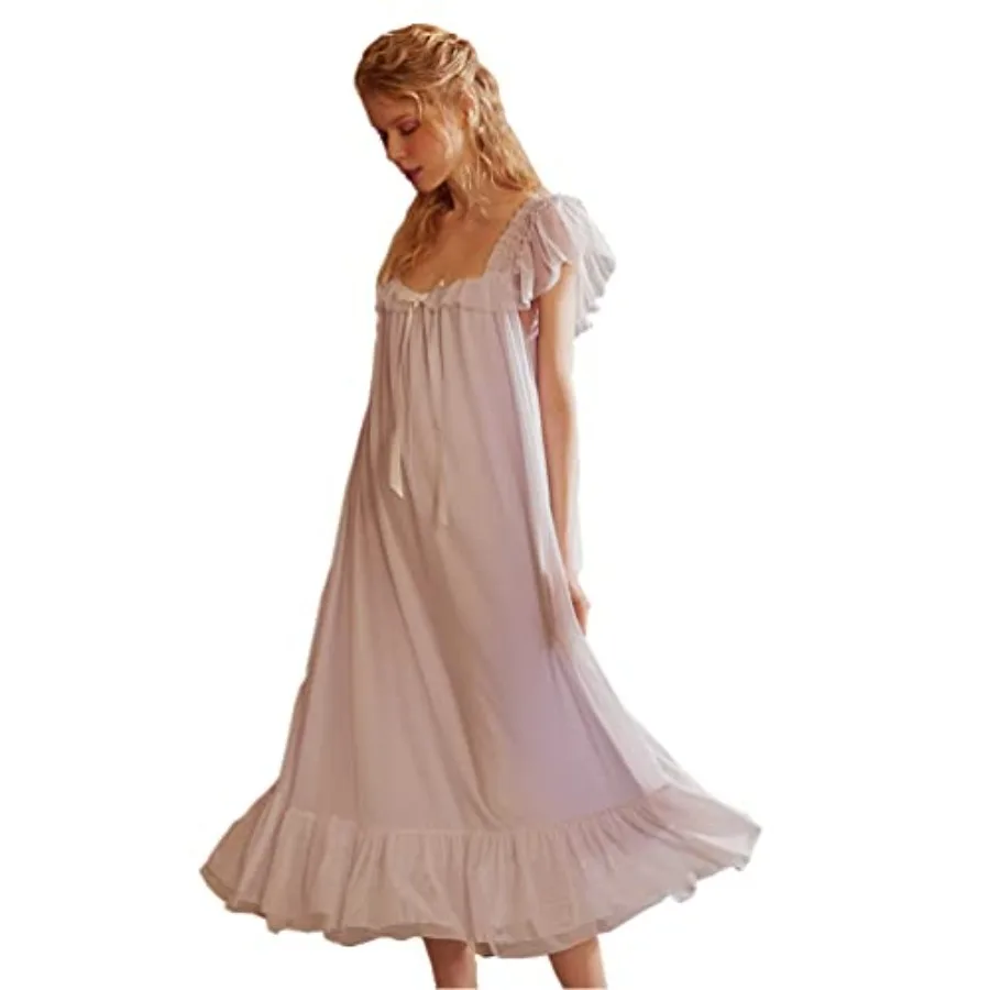 Womens' Summer Victorian Nightgown Babydoll Chemises Sleepwear Sheer Nightdress Bridal Nighty Pajamas