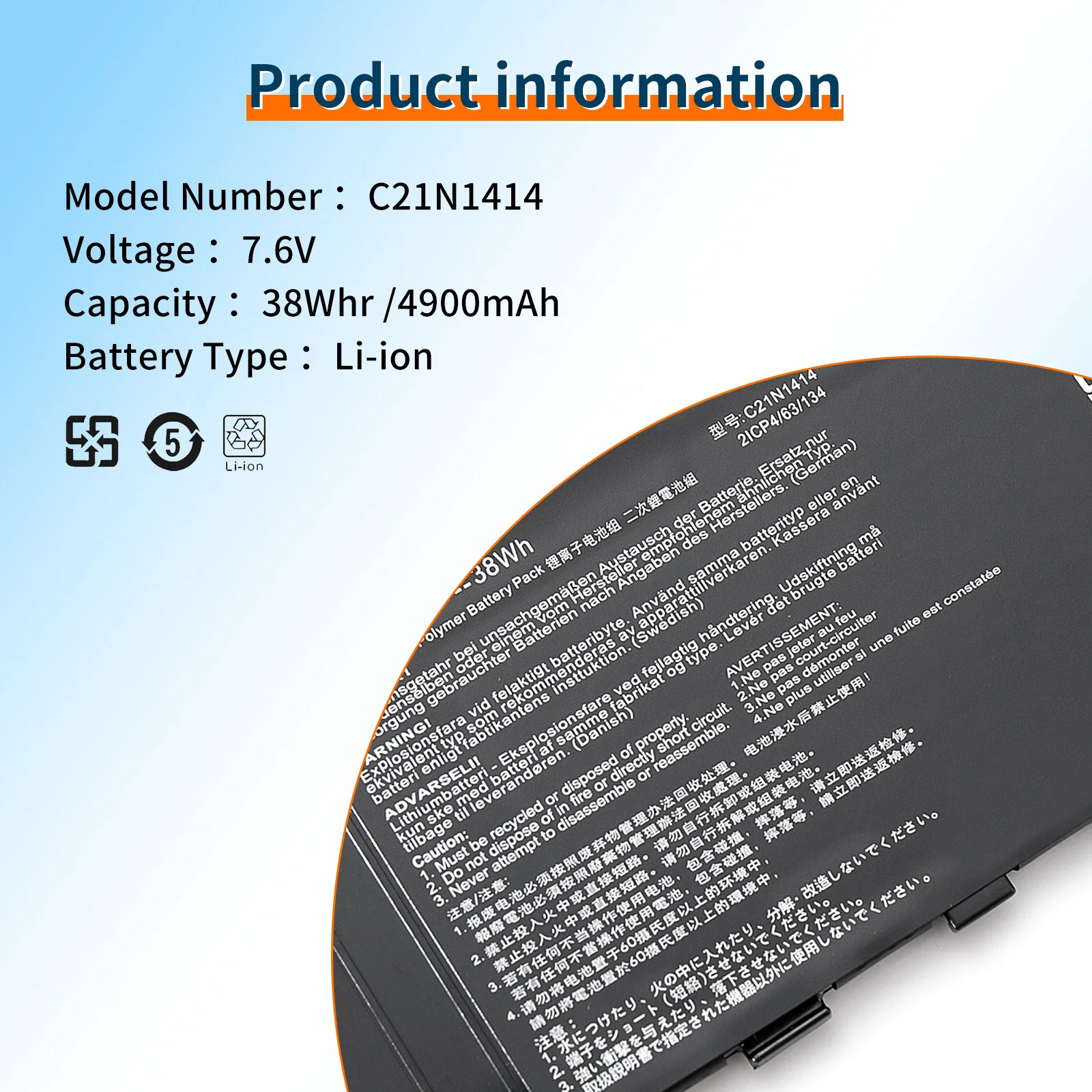 Batteria per Laptop BVBH 7.6V 38WH C21N1414 per ASUS EeeBook X205T X205TA X205TA-BING-FD015B 11.6 "gratuita 2 anni di garanzia