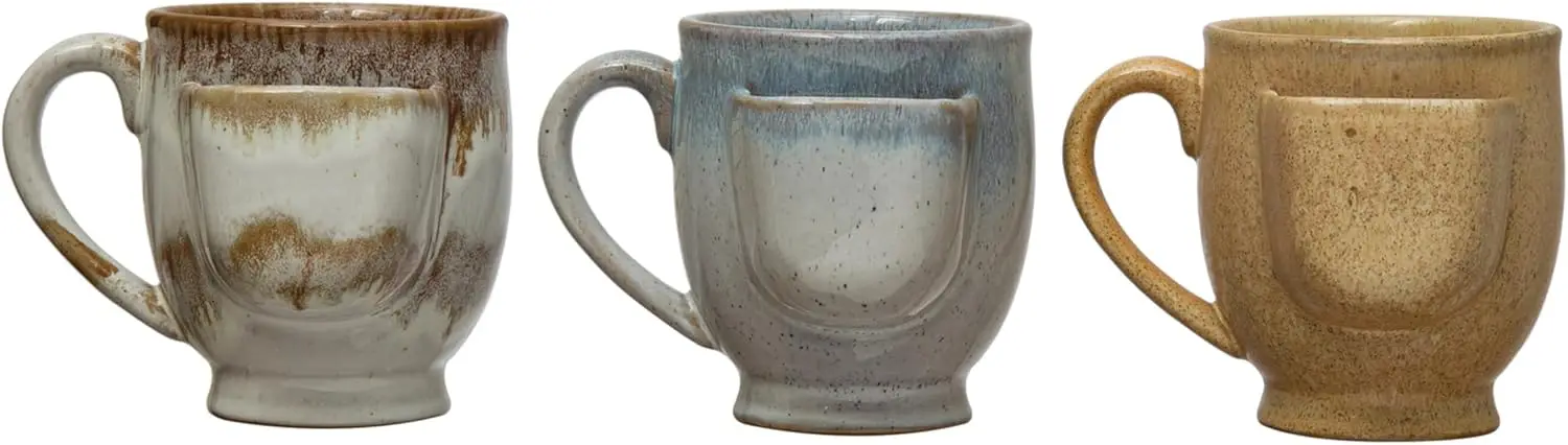 

Stoneware Mug with Tea Bag Holder, Set of 3 Colors, Reactive Glaze