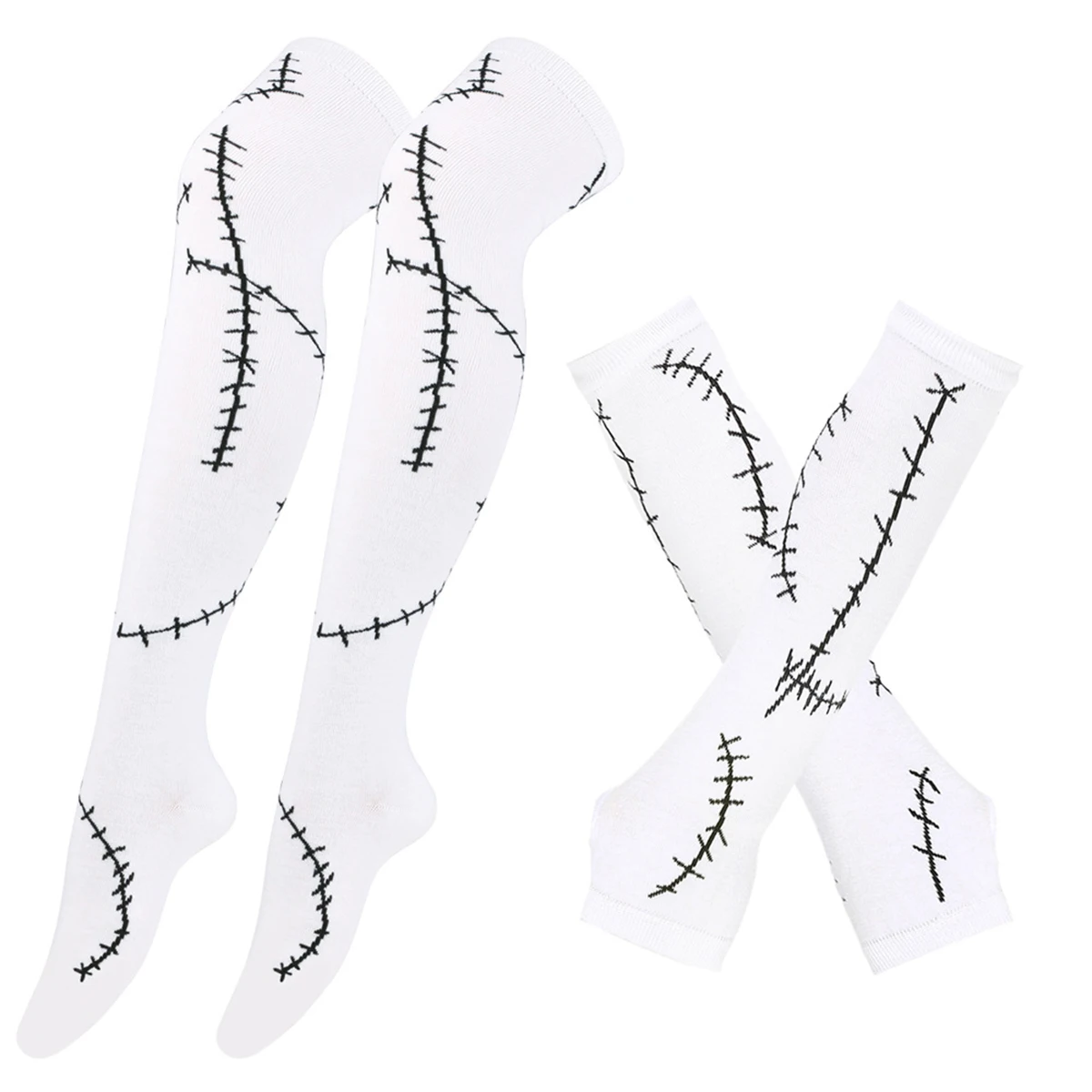 Calze da donna di Halloween calze alte al ginocchio Spoof Scar coscia alta sopra il ginocchio calze Arm Warmer guanti senza dita Set