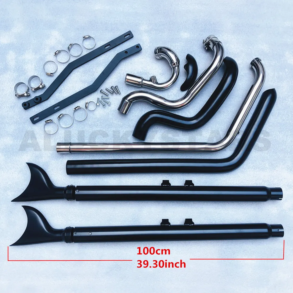 Motorfiets Fishtail Dubbele Uitlaat Systeem Demper Uitlaatpijp Voor Harley Softail Classic Heritage Deluxe Fat Boy Slim 97-17