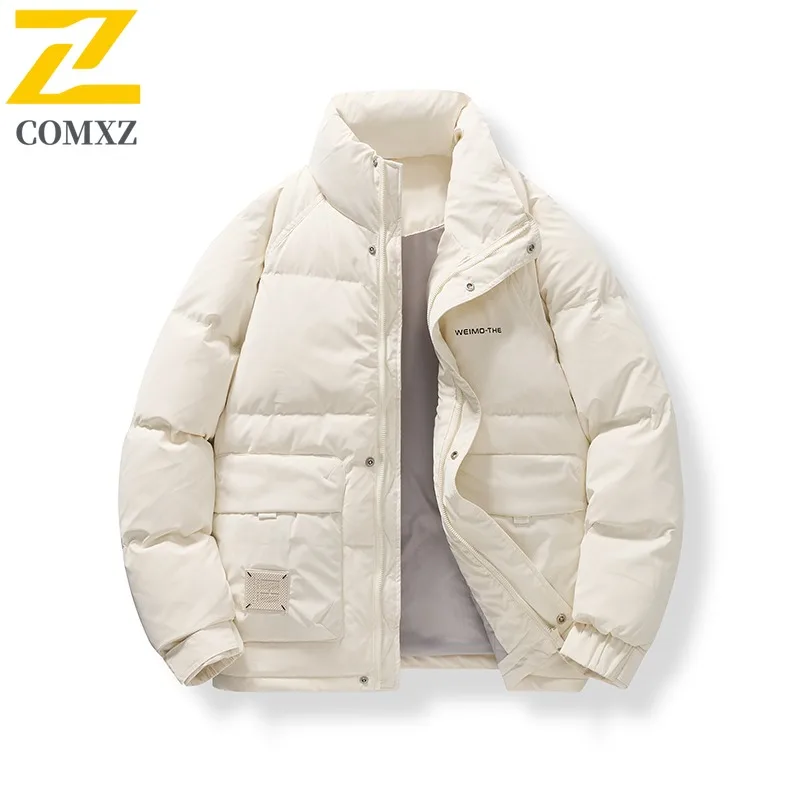 

COMXZ Premium Stand Collar Men Down Coat Hiking Trip Thick Warm Puffer JacketUrban Style Light Wind Resistant Fall Winter Coat
