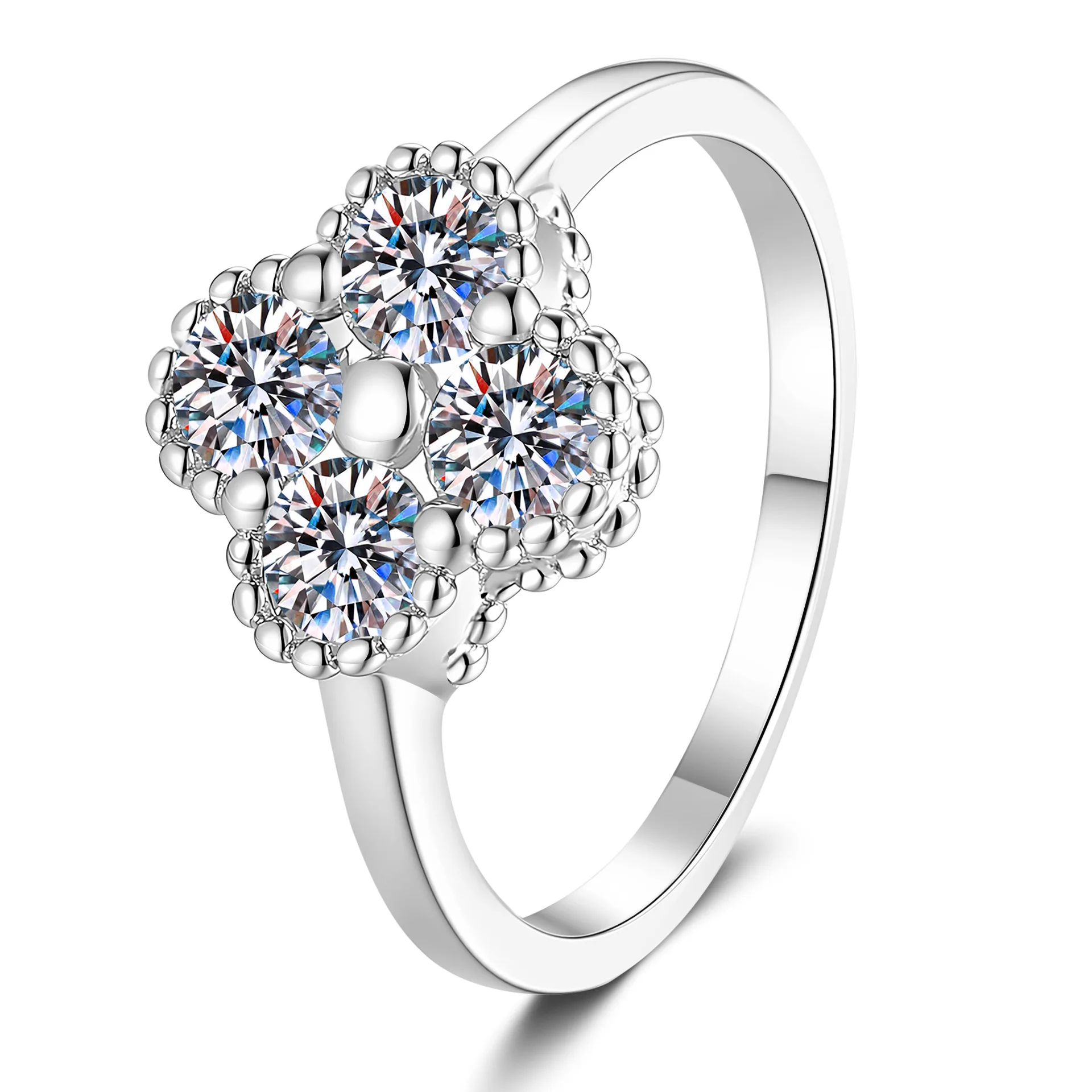 

S925 Sterling Silver Clover Ring Certified Moissanite Ring for Women Luxury Fashion Fine Jewelry Christmas Valentine's Day Gift