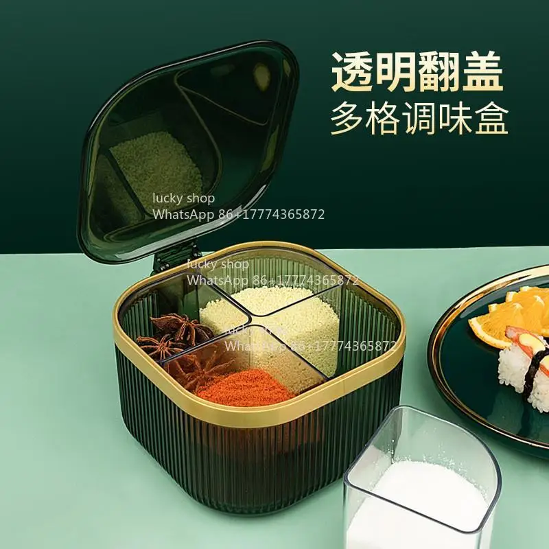 Light Luxury Seasoning Can Bottle Ins Wind Seasoning Box Integrated Multi-grid Combination Set with Lid Storage Kitchen Supplies