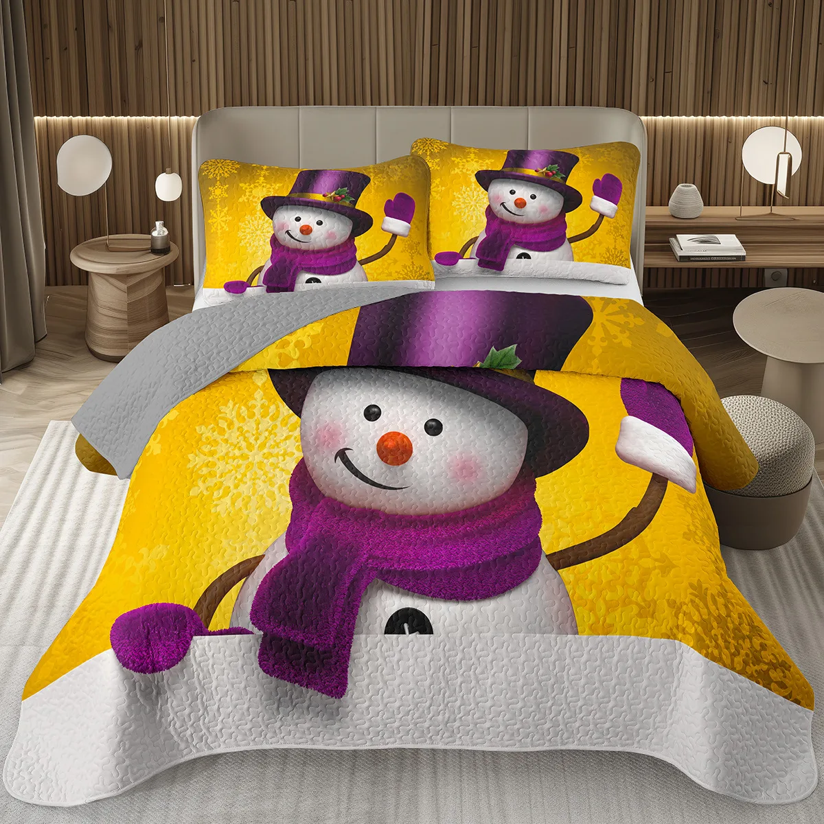 

Cartoon Snowman Bedspread Merry Christmas Coverlet Set Twin King Size for Boys Girls Dorm Room, Winter Theme Quilted Bedding Set