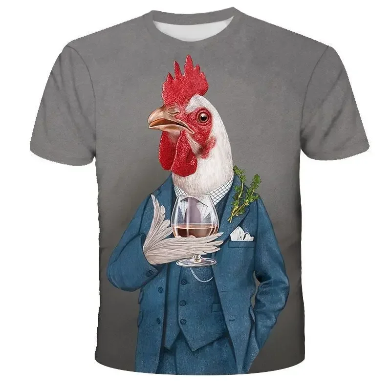 Summer Personality Animal Chicken Cool Image Men'S T-Shirt 3d Hd Printing Comfortable Large Profile O-Collar Short-Sleeved Shirt