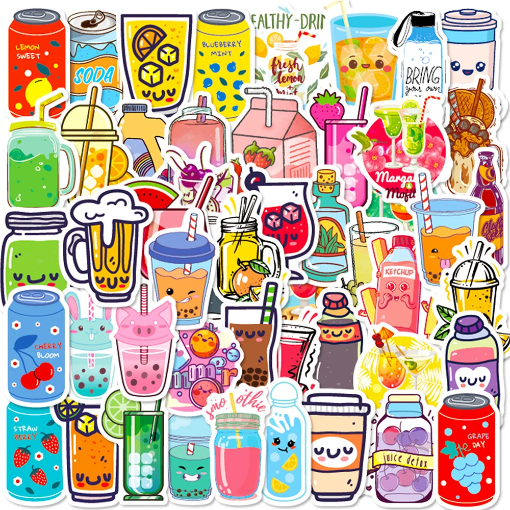 

10/30/50pcs Cartoon Ins Kawaii Drinks Stickers Aesthetics Decorative Decal Scrapbooking Water Bottle Graffiti Sticker for Girls