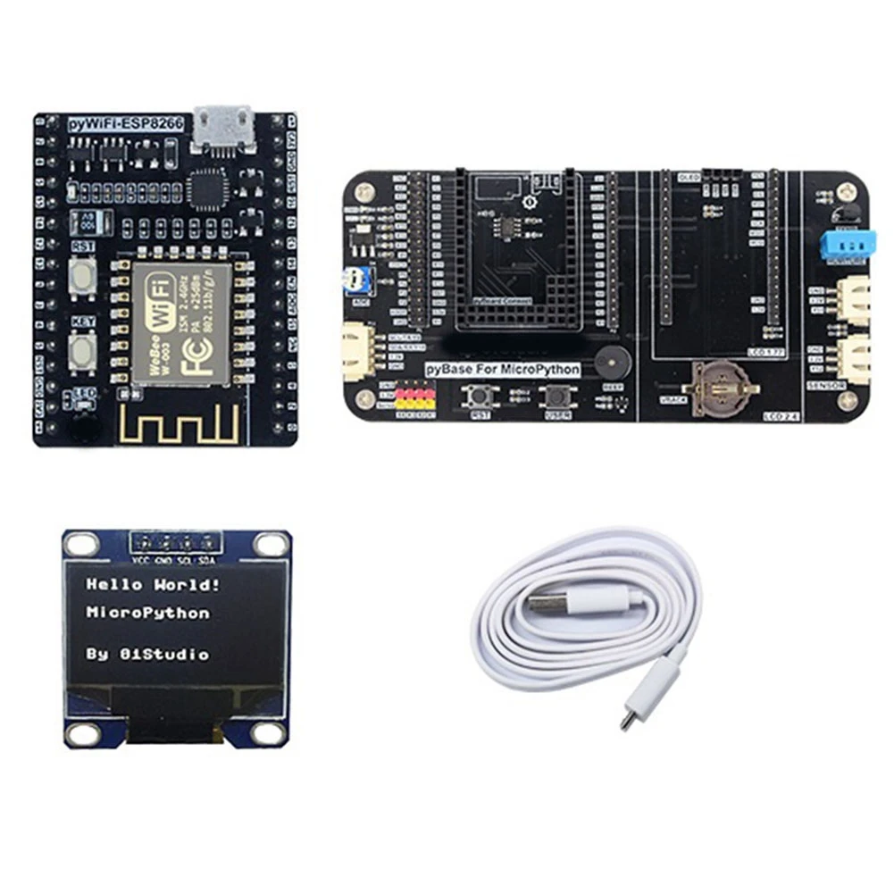 PyWiFi-ESP8266 Development Board+PyBase+0.9 Inch OLED+USB Cable Micro-Python IOT Wireless WiFi Learning Development Kit