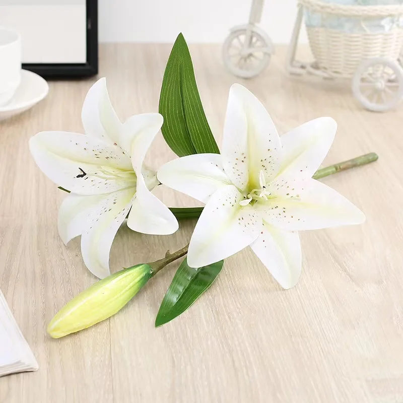 3 köpfe Künstliche Blumen Lily Real Touch Gefälschte Blumen für Hochzeit Home Party Garten Büro Dekoration Kunststoff Lily Faux Blumen – Detail 6