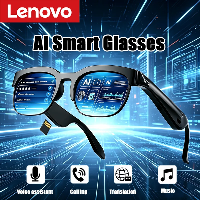 

Lenovo AI Remote Control Touch Smart Glasses with Photo Camera Recording Translator Voice Assistant Music Bluetooth Sunglasses