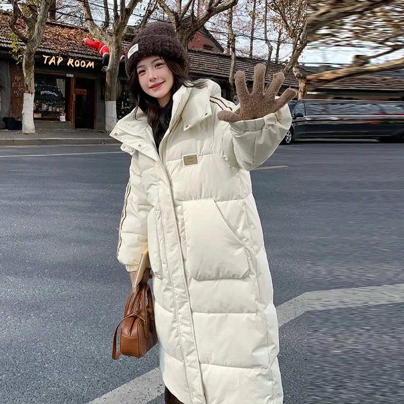 2024New Cotton-Padded Coat Ladies Korean High Quality Hooded Down Jacket Women Parkas Large Size Long Outerwear Fashion Overwear