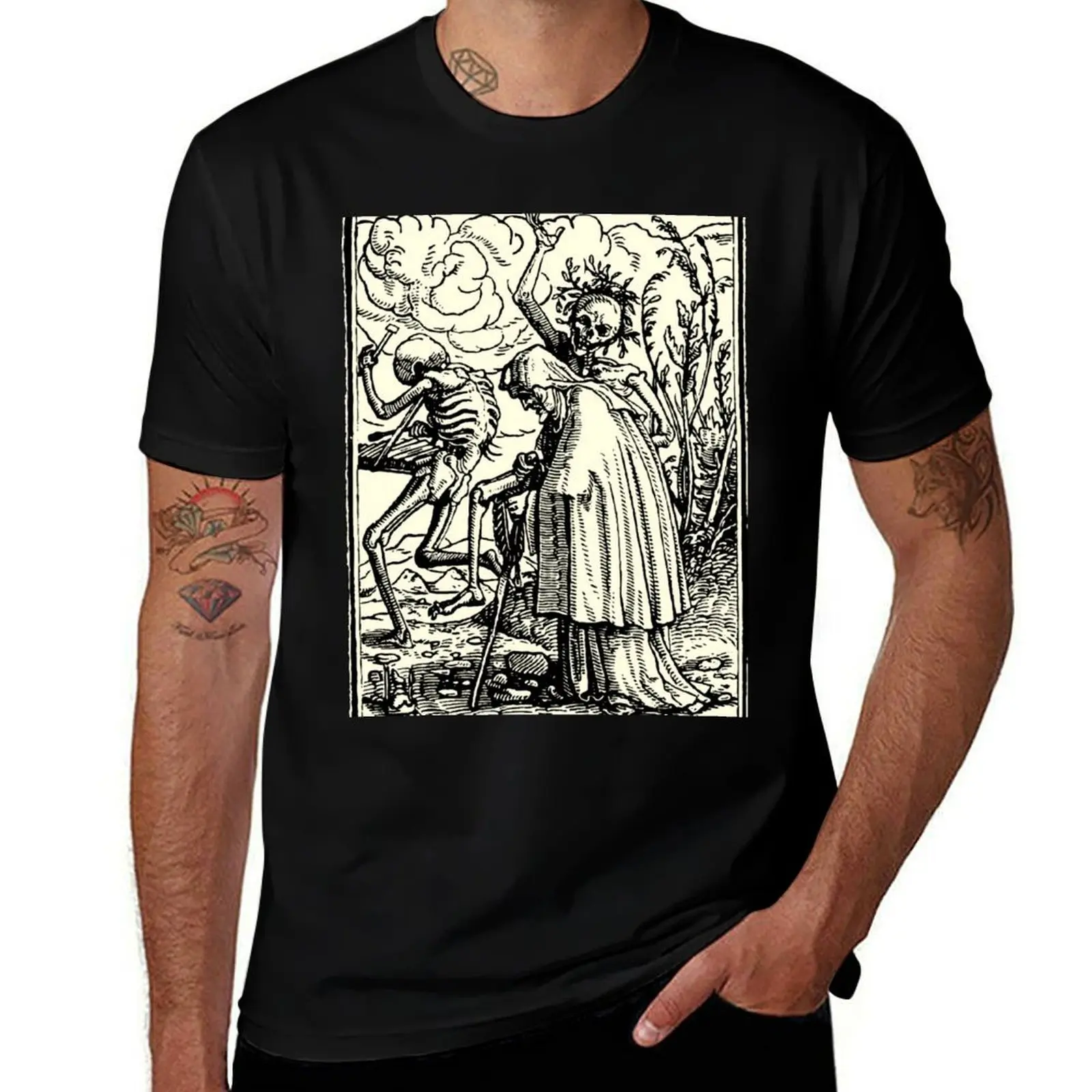

Dance of Death, Dance of macabre (Holbein) T-Shirt cotton t shirts high quality t shirt for man T-Shirt