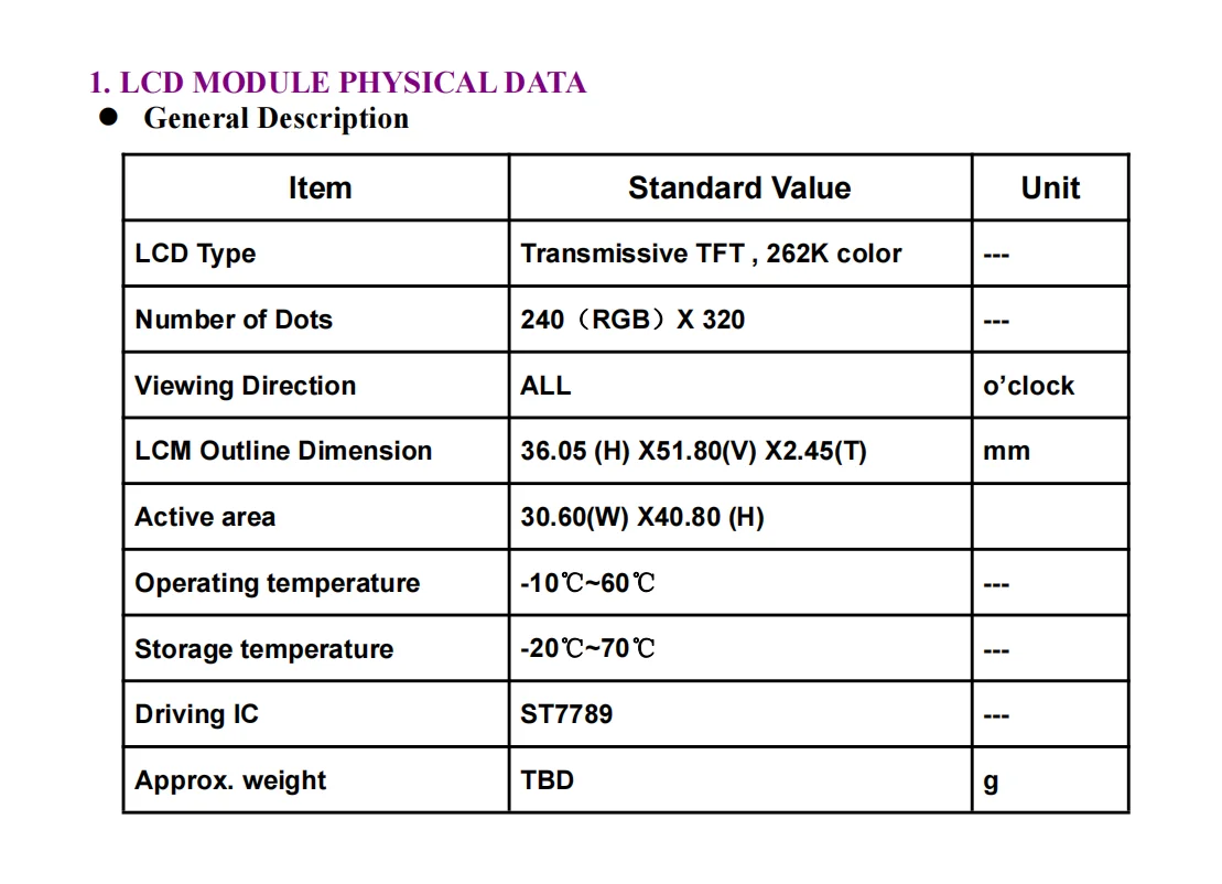 Display 2.0 polegadas 240*320 resolução LCD Fabricante 320 brilho MCU interface 8bit ST7789LCD TFT LCD
