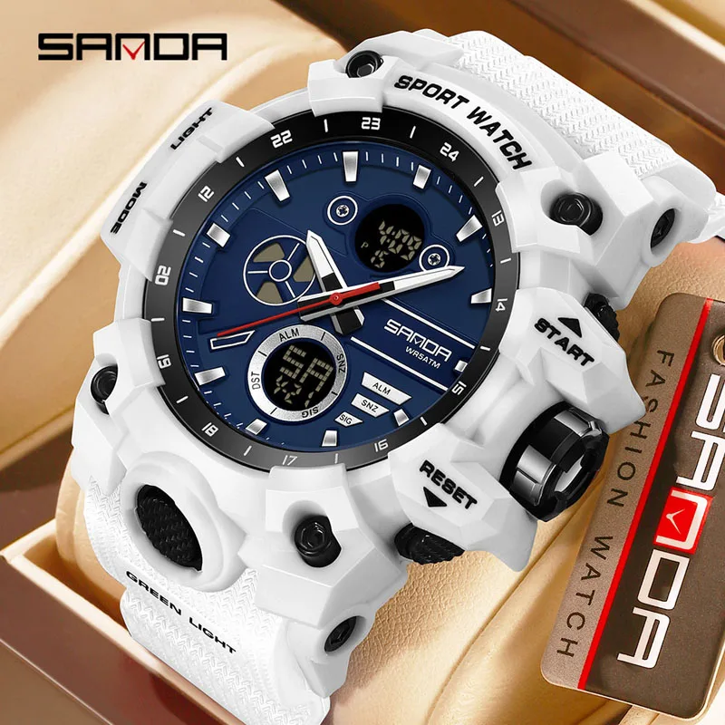 

SANDA9094 Men's and Women's Dual Display Multifunctional Sports Electronic Watch 5ATM Waterproof, Shockproof, Night Light