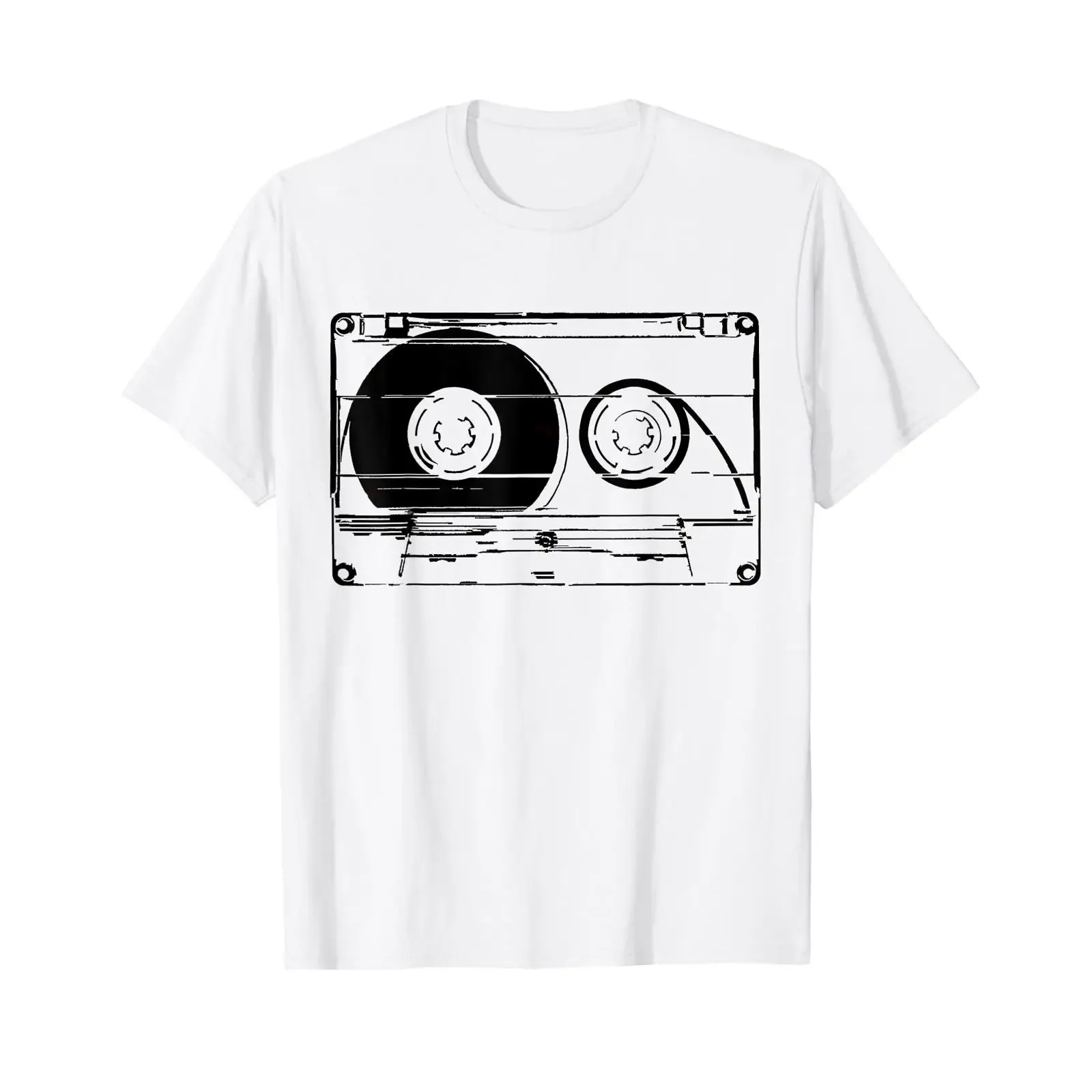 Cassette Old School Audio Tape Mixtape T Shirt White s vintage Washed graphic Versatile Slightly fashion Stretched Breathable