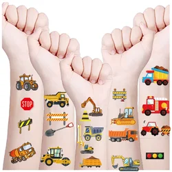 Tatuaggi temporanei dell'escavatore da costruzione per auto e camion per bambini adesivi per tatuaggi finti a tema veicolo regali per feste di compleanno per ragazzi