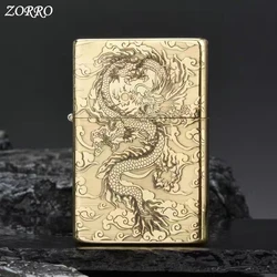 New Original ZORRO Kerosene Lighter Retro Creative Pure Copper Shell Windproof Brass Cigarette Gasoline Engine Smoking Gift Box