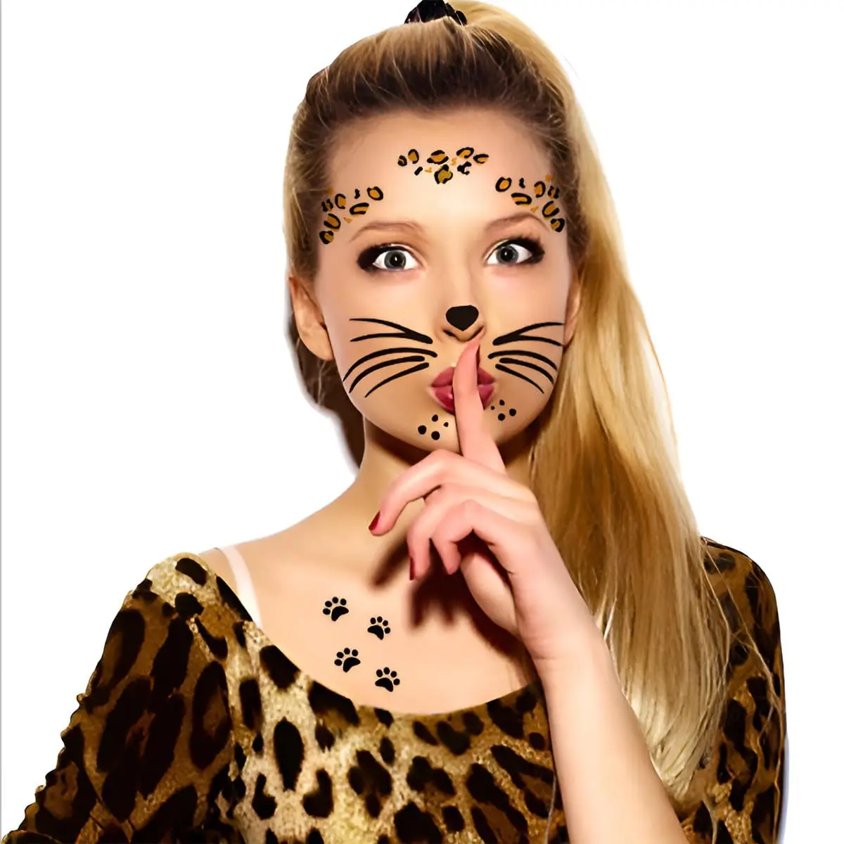 

Fake Cheetah Print Hot Stamping Tattoo Sticker European and American Printing Face Party Face Decoration Metal Sticker