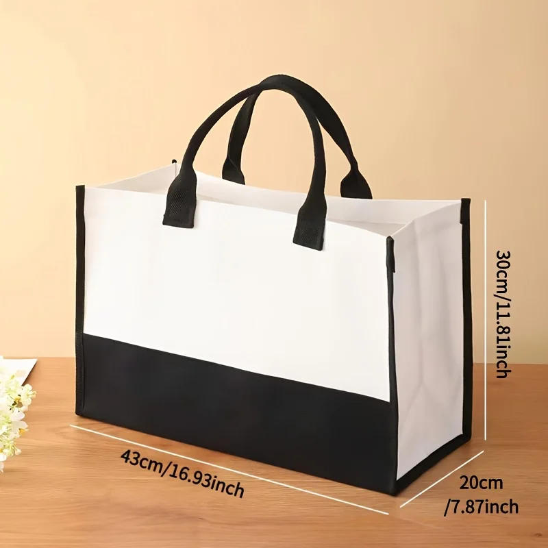 Elegant Black and White Canvas Tote Bag Customizable Large Capacity Fixed Shoulder Strap Open Style