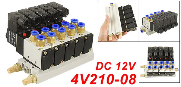DC 12V Single Head 2 Position 5 Way 5 Pneumatic Solenoid Valve w Base Aywvu