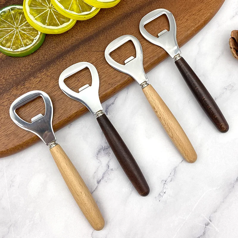 

100Pcs/Lot Wooden Bottle Opener Beer Can Opener Household Kitchen Bar Tools for Home Handle Handheld Wine Soda Glass Cap Gadgets