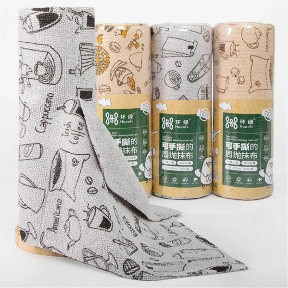 

20 шт./рулон кухонное полотенце из микрофибры супер впитывающая утолщенная чистящая салфетка для мытья посуды с антипригарным масляным принтом чистящие салфетки