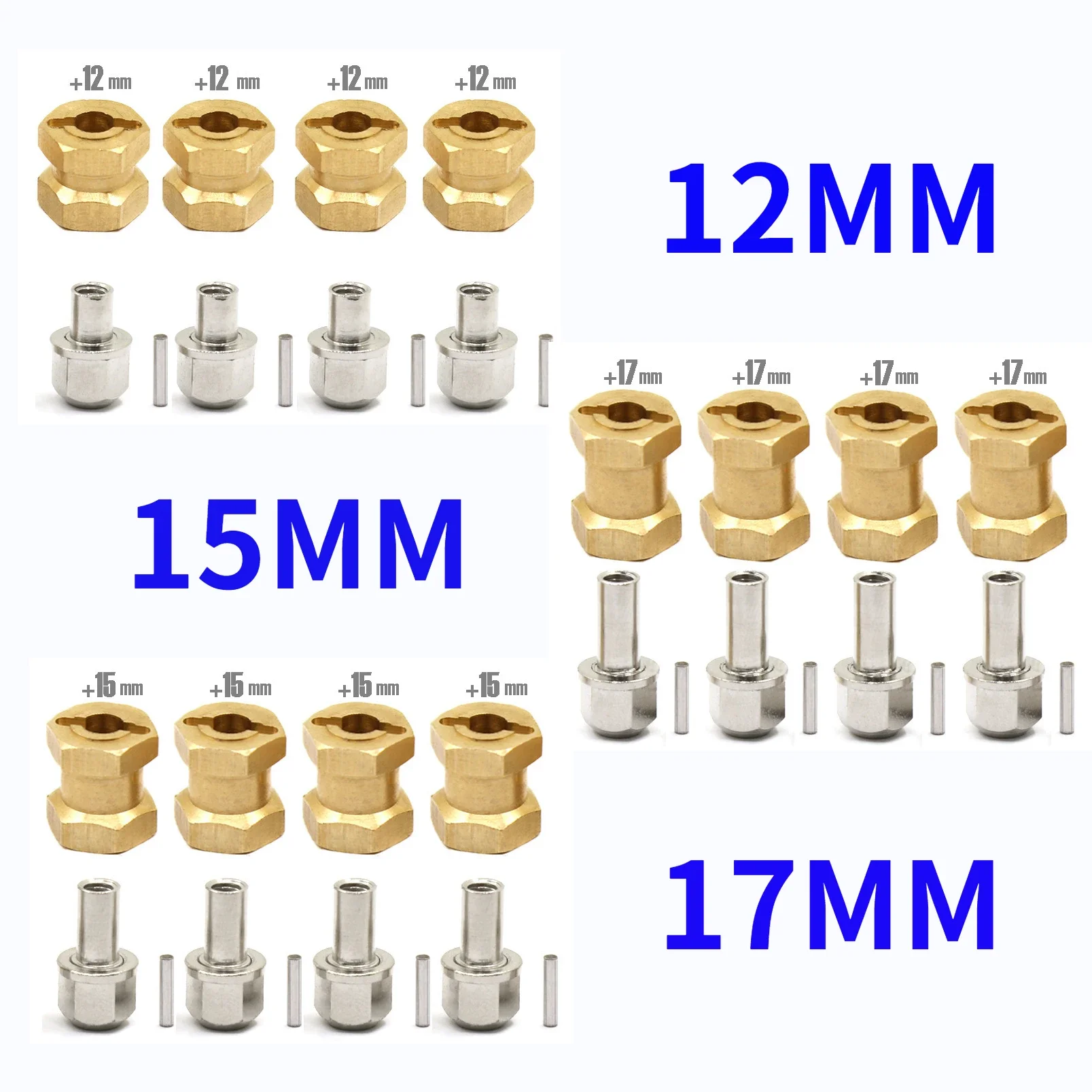 12/15/17mm Brass Hex Extended Widened Coupler for Scx10 Connect CC01 SCX10 Climbing Car