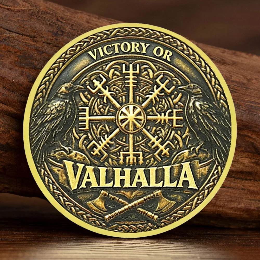 Beware The Old Man Knightly Style Gold Plated Souvenir Coin Victory or Valhalla Viking Collection Coin