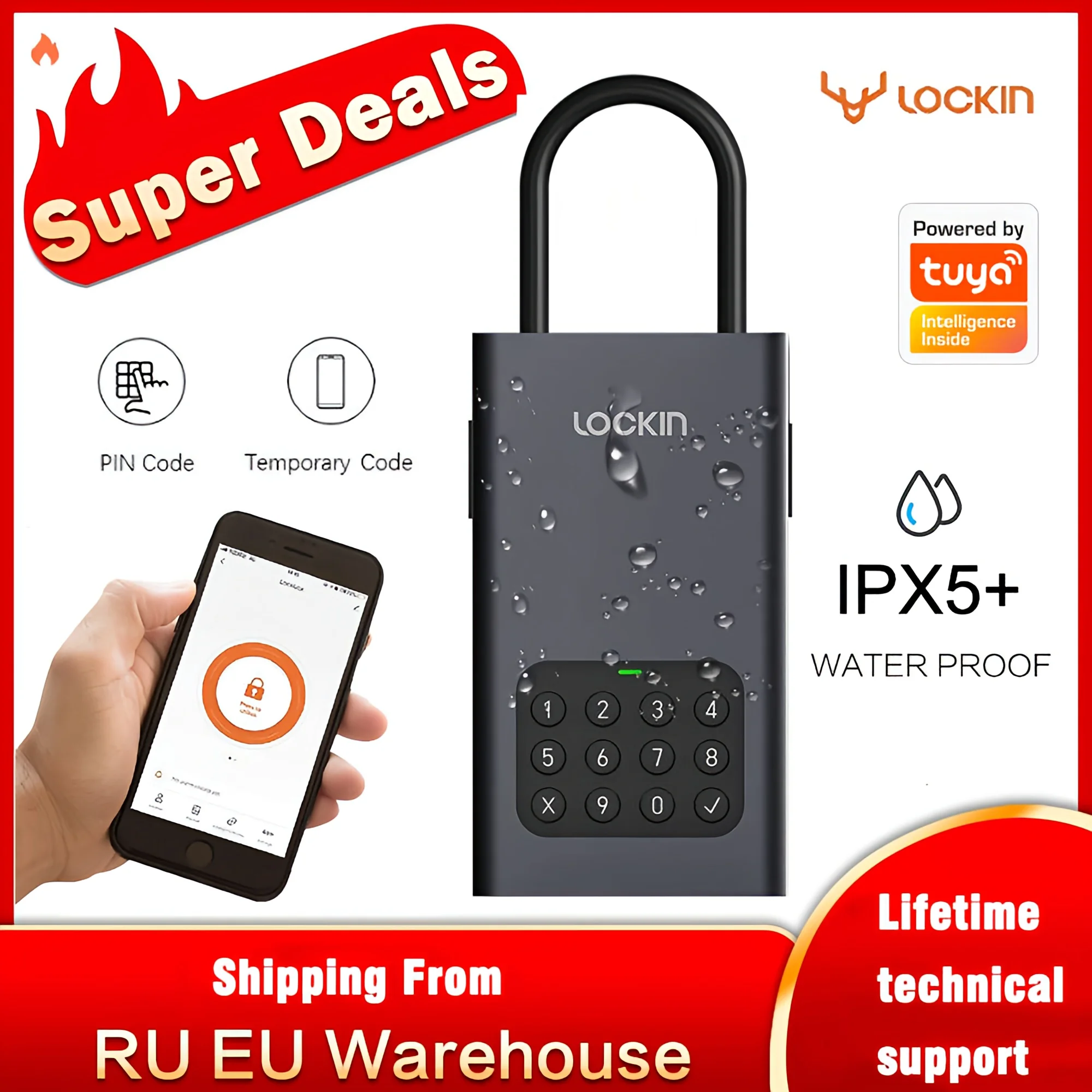 Сейф для ключей Lockin Tuya, умный сейф с Wi-Fi паролем, водонепроницаемый Сейф из сплава, с дистанционным управлением через Bluetooth