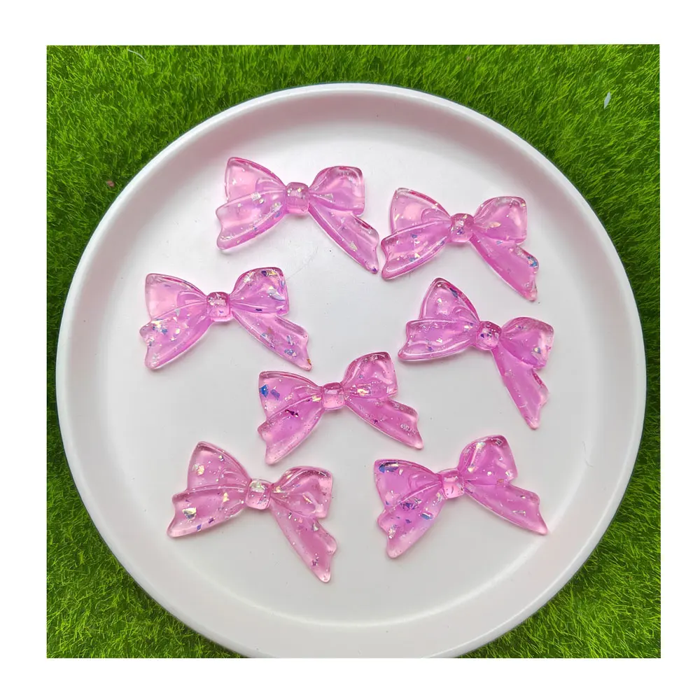 20/30/50pcs Cute Transparent Glitter Bowknot Resin Flatback Ornament Girl Hairpin Earring Jewelry DIY Accessories 30*45mm