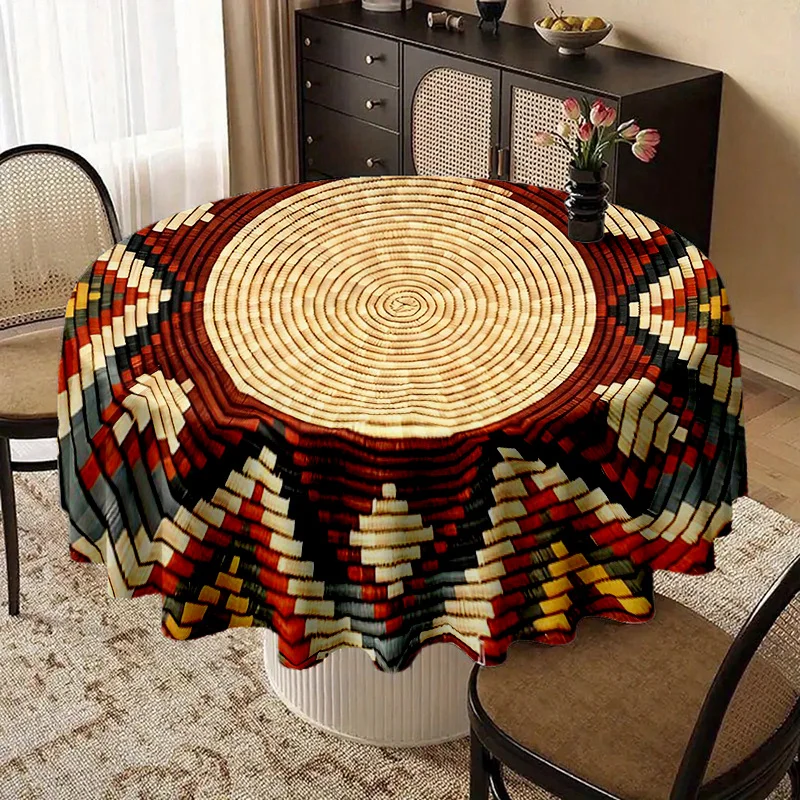 1pc polyester fabric tablecloth, decorated with circular geometric patterns, suitable for restaurantszyc